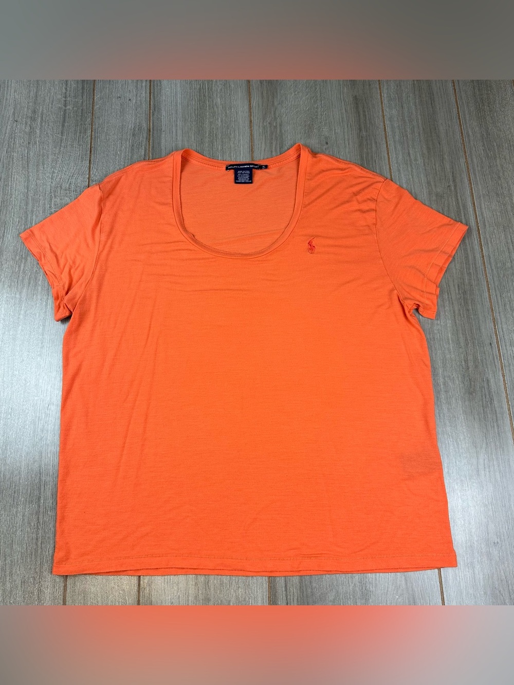 VTG Y2K Polo Ralph Lauren T-Shirt Womens XL Scoop Neck Lyocell Stretch Orange
